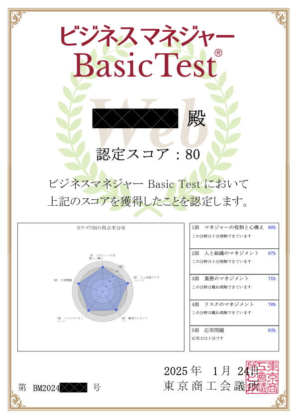 ビジネスマネジャー Basic Test の結果